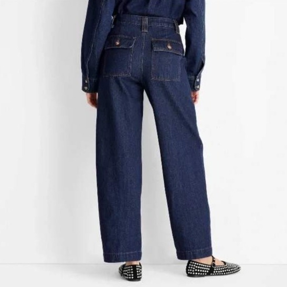 NWT Future Collective Straight Leg Cropped Carpenter Jeans Size 2 Dark Wash - Picture 2 of 6